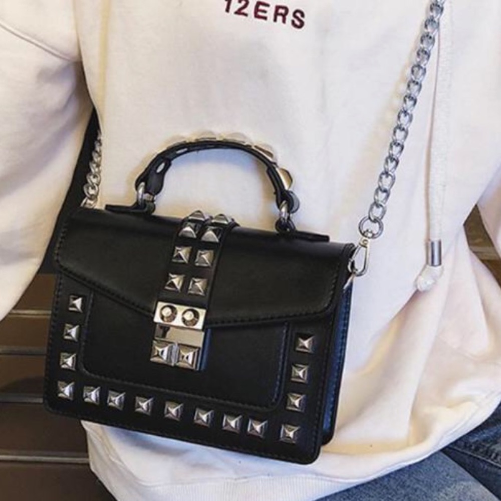 Black PU faux leather studded mini purse